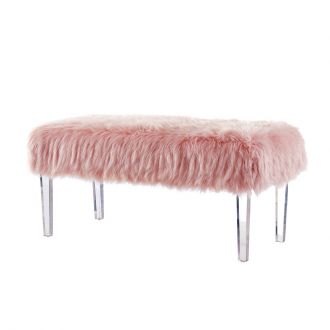Ławka z siedziskiem tapicerowanym różowym futerkiem, Furniture of America, foagroup.com