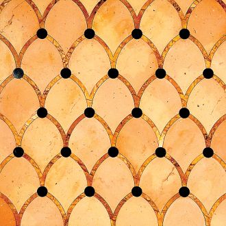 Pavone to płytki z terakoty, czarnego granitu i żółtego marmuru Giallo Siena, palazzomorelli.it