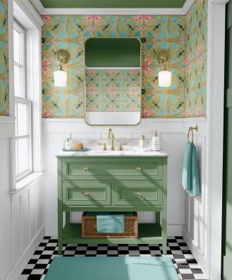 zielona łazienka w stylu romantycznym