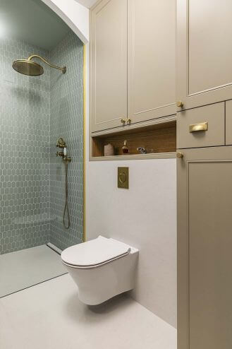 beżowo zielona łazienka