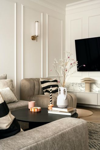 kaszmirowy salon czarne dodatki