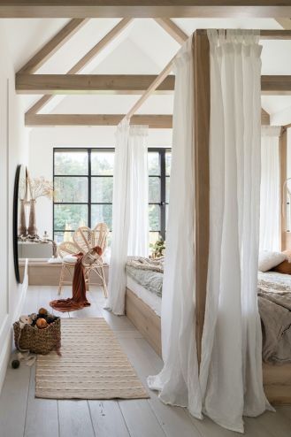 przytulna sypialnia w stylu modern farmhouse