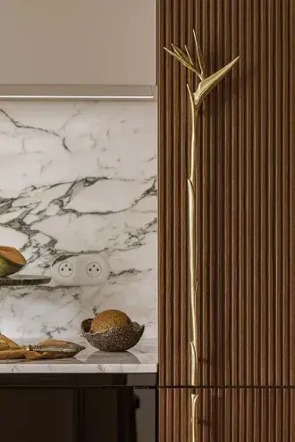 kuchnia ciemne drewno ryflowane