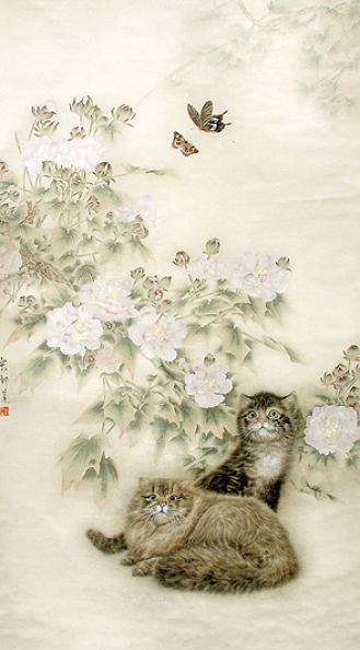 Kocie zabawy , Guo Songlian, praca współczesna, Muzeum Narodowe we Wrocławiu
