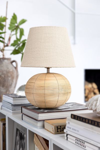 Lampa stołowa boho rattanowa z abażurem ekconcept