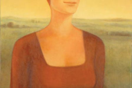 Kobieta z wieczornym pejzażem , olej na płótnie, 2007 r.