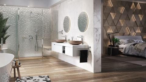 dwie umywalki w łazience dla pary