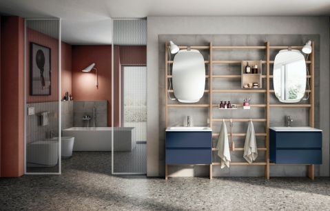 dwie umywalki w nowoczesnej łazience