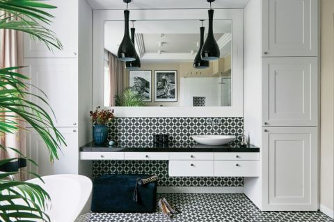 biało czarna łazienka