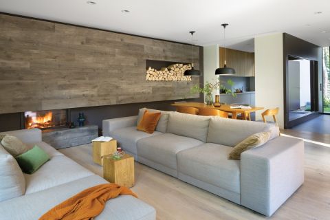 nowoczesny salon z kominkiem zdjęcia