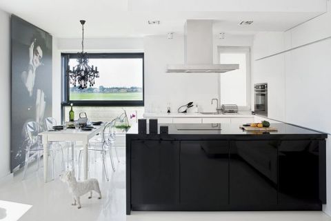 Nowoczesny salon z kuchnią zdjęcia aranżacji