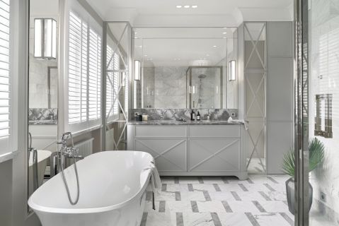 szara łazienka w stylu modernistycznym