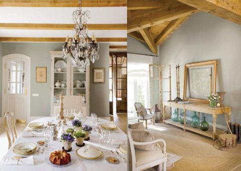 Dużo lnów, przecieranek i porcelanowych kolekcji. Antyki w towarzystwie pasteli. Właścicielka kocha Prowansję