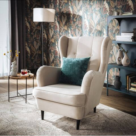 fotel uszak we wnętrzu grandmillennial