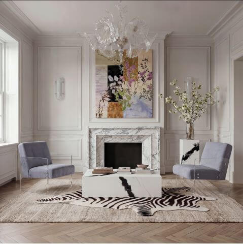 elegancki salon z kominkiem