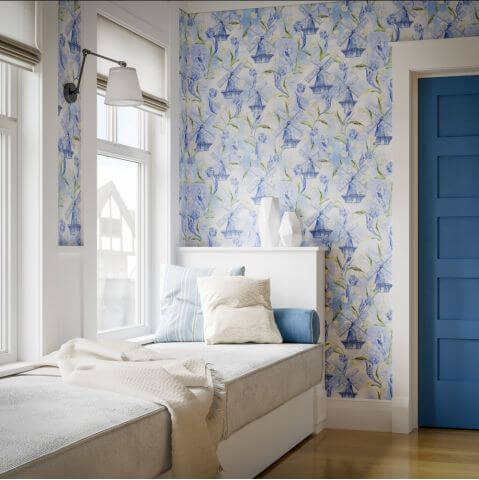 niebieska tapeta do sypialni