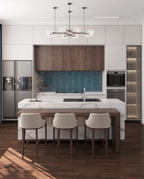 wyspa kuchenna z funkcją stołu