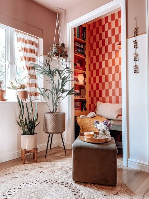 tapeta w kratkę we wnętrzach