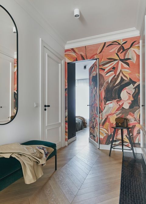 przedpokój w 110-metrowym mieszkaniu w eklektycznym stylu