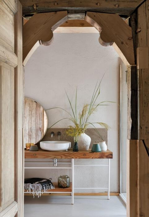 drewniany blat pod umywalkę