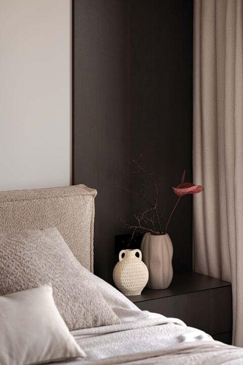 beżowo czarna sypialnia