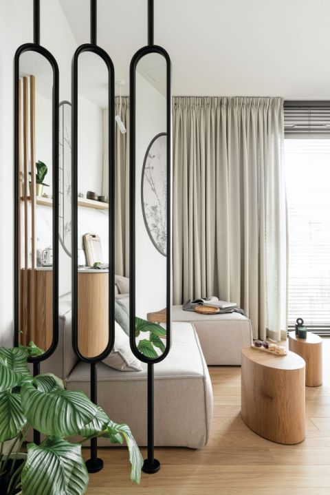 mieszkanie 38 m2 aranżacja salonu w stylu japandi