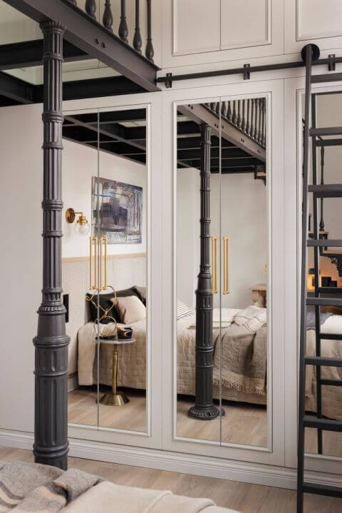 sypialnia w loftowym stylu w mieszkaniu w starym browarze