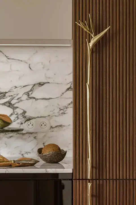 kuchnia ciemne drewno ryflowane