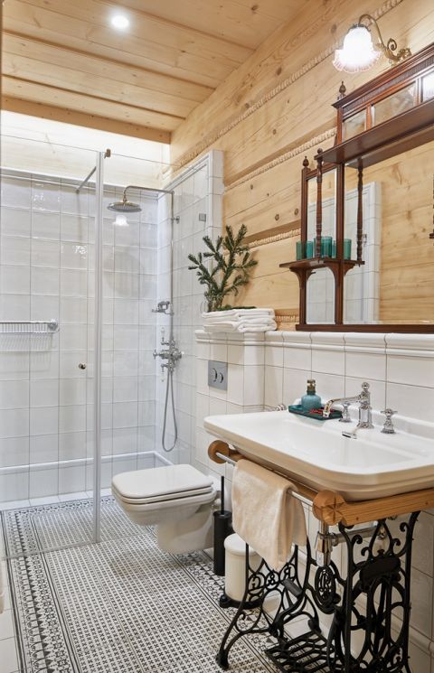 łazienka w drewnie styl góralski