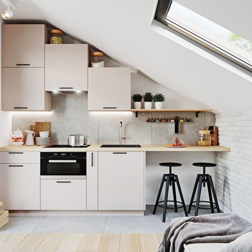 jak urządzić małą kuchnię ze skosem