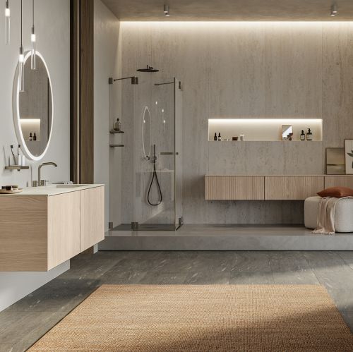 naturalne drewno w matowej łazience