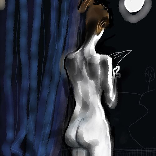 Józef Wilkoń, Akt osiemnasty, 2019, grafika na płótnie, 75 x 100 cm