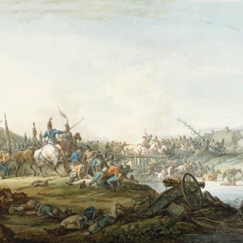Aleksander Orłowski Bitwa wojska kościuszkowskiego z rosyjskim o przeprawę na rzece , 1801 r., Muzeum Narodowe w Warszawie
