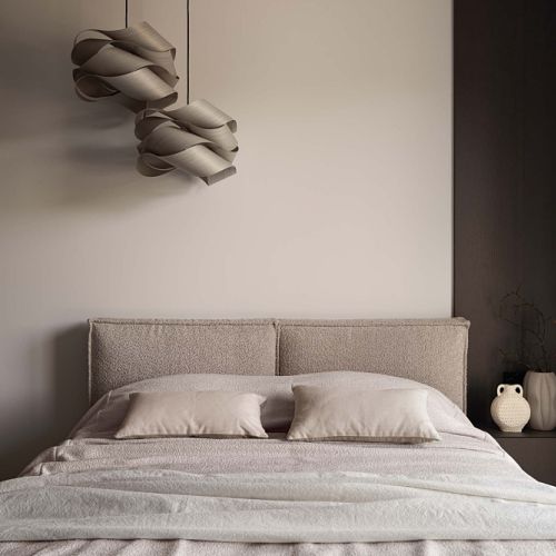 beżowo czarna sypialnia w apartamencie w porcie praskim