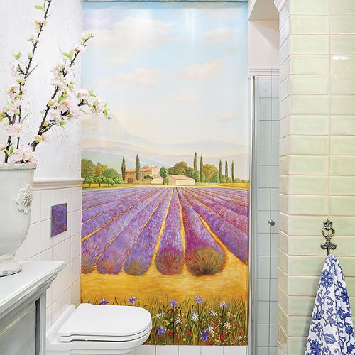 Bardzo efektowna tapeta z polem lawendy - daje optyczne złudzenie, że istnieje naprawdę.