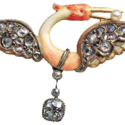 Broszka w kształcie czapli, Francja, 1890 r., www.tademagallery.com