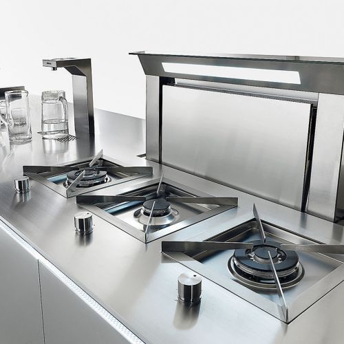 DOWN DRAFT ze stali Inox szczotkowanej, do tego ledowe oświetlenie, FALMEC POLSKA, falmecpolska.pl