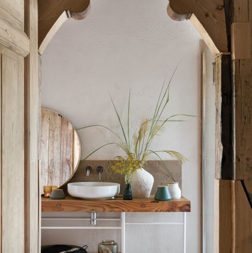 drewniany blat pod umywalkę