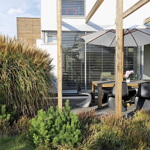 Drewno i kępy traw. Pióropusze traw