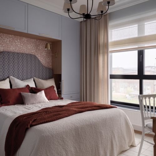 elegancka sypialnia w trzech kolorach