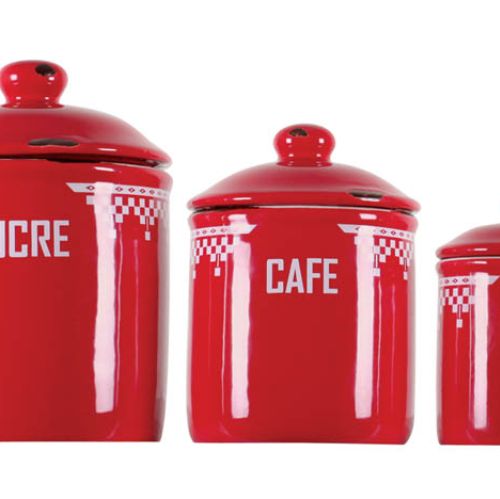 Fajansowy pojemnik na cukier (99 zł), kawę (79 zł) i herbatę (49 zł). COQLILA