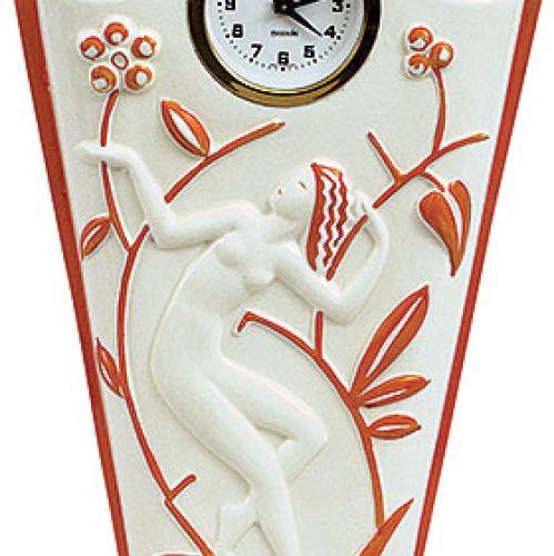 Fajansowy zegar w stylu art déco z reliefową dekoracją, Niemcy, lata 20./30. XX w. cw 1700 zł, niesprzedany, Rempex.