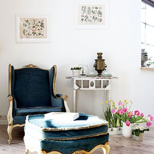 Fotel i cudny podnóżek w stylu Ludwika XV.