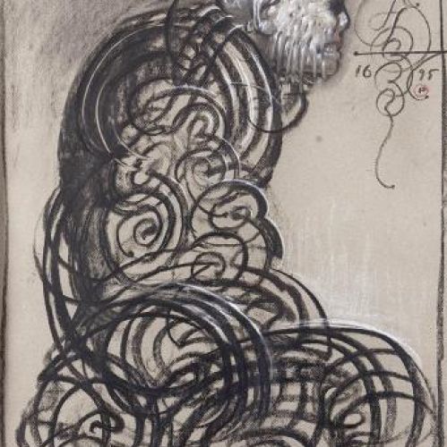 Franciszek Starowieyski Stary brodacz wpatruje się intensywnie w moją sygnaturę , 1995 r., cs 21 000 zł, DESA UNICUM