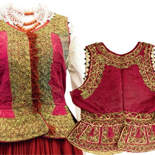 Gorset (przód/tył) z kapą, adamaszek, usztywniany filcem, XVIII/XIX w., Muzeum w Przeworsku.