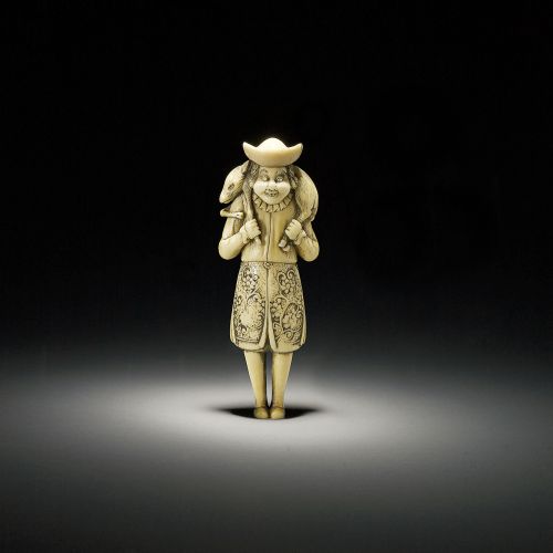 Holender z młodym dzikiem , kość słoniowa, ok. 1820 r.ąbką ,