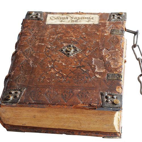 Inkunabuł w oprawie z tłoczonej skóry z okuciami, 1488 r., zbiory Biblioteki Elbląskiej, sygn. Inc.III.16