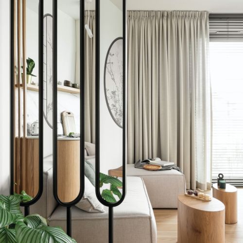 mieszkanie 38 m2 aranżacja salonu w stylu japandi