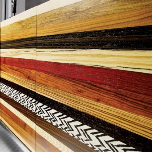 Jarosław Bełza Paski z drewna zebrano, wenge, makassar, hebanu i palisandru.