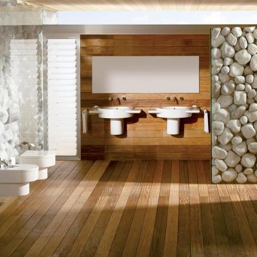 Kamień, drewno i ceramika Happening. Podwieszane wc kosztuje 1424 zł, bidet podwieszany - 1280 zł,